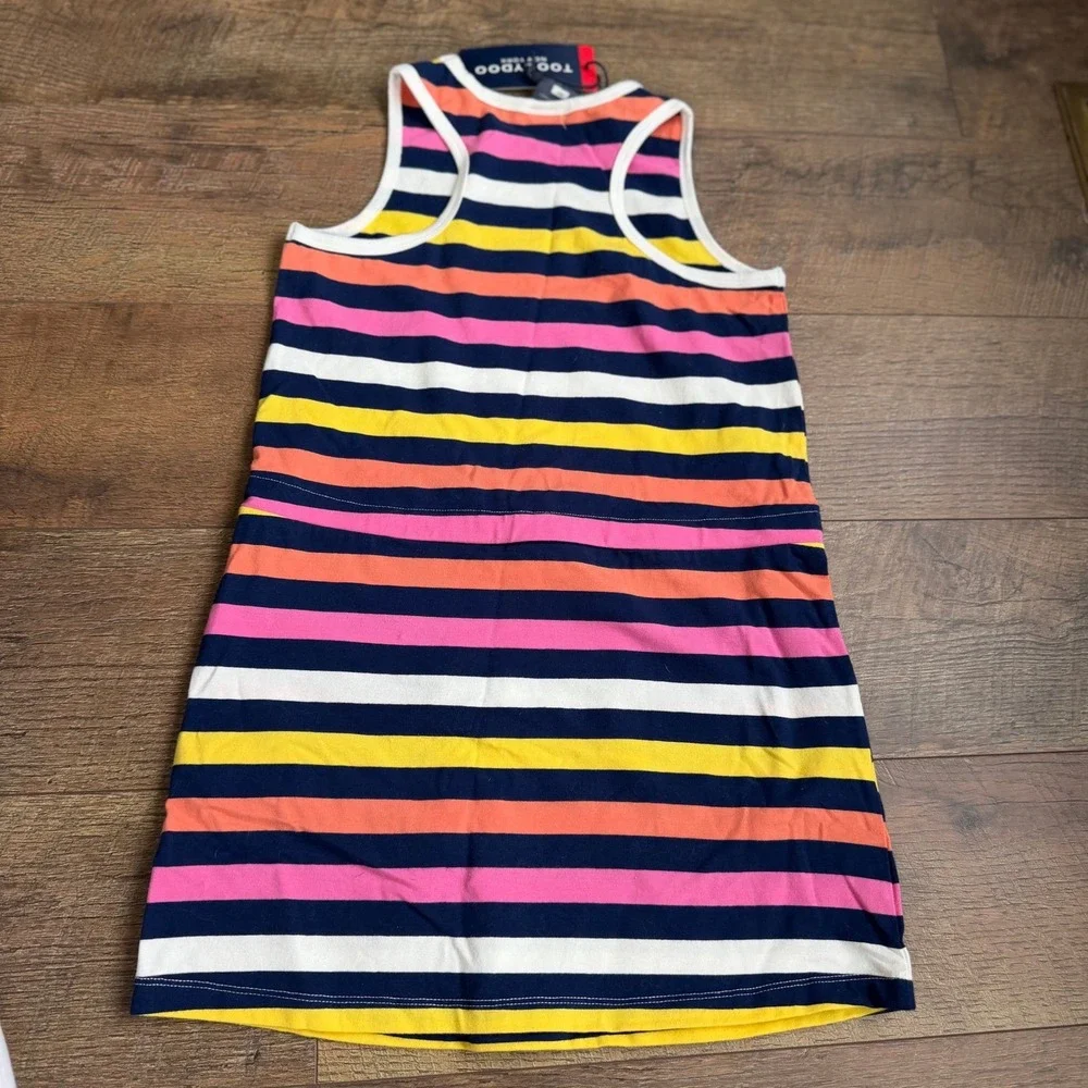 Toobydoo Striped‎ Tie-Waist Dress Kids Size 10 Navy Yellow Multi